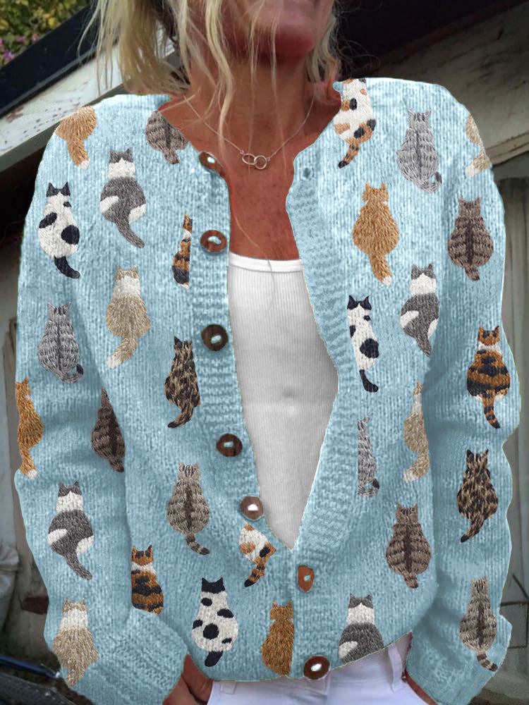 Graziella | Cardigan con Stampa di Gatti Accogliente