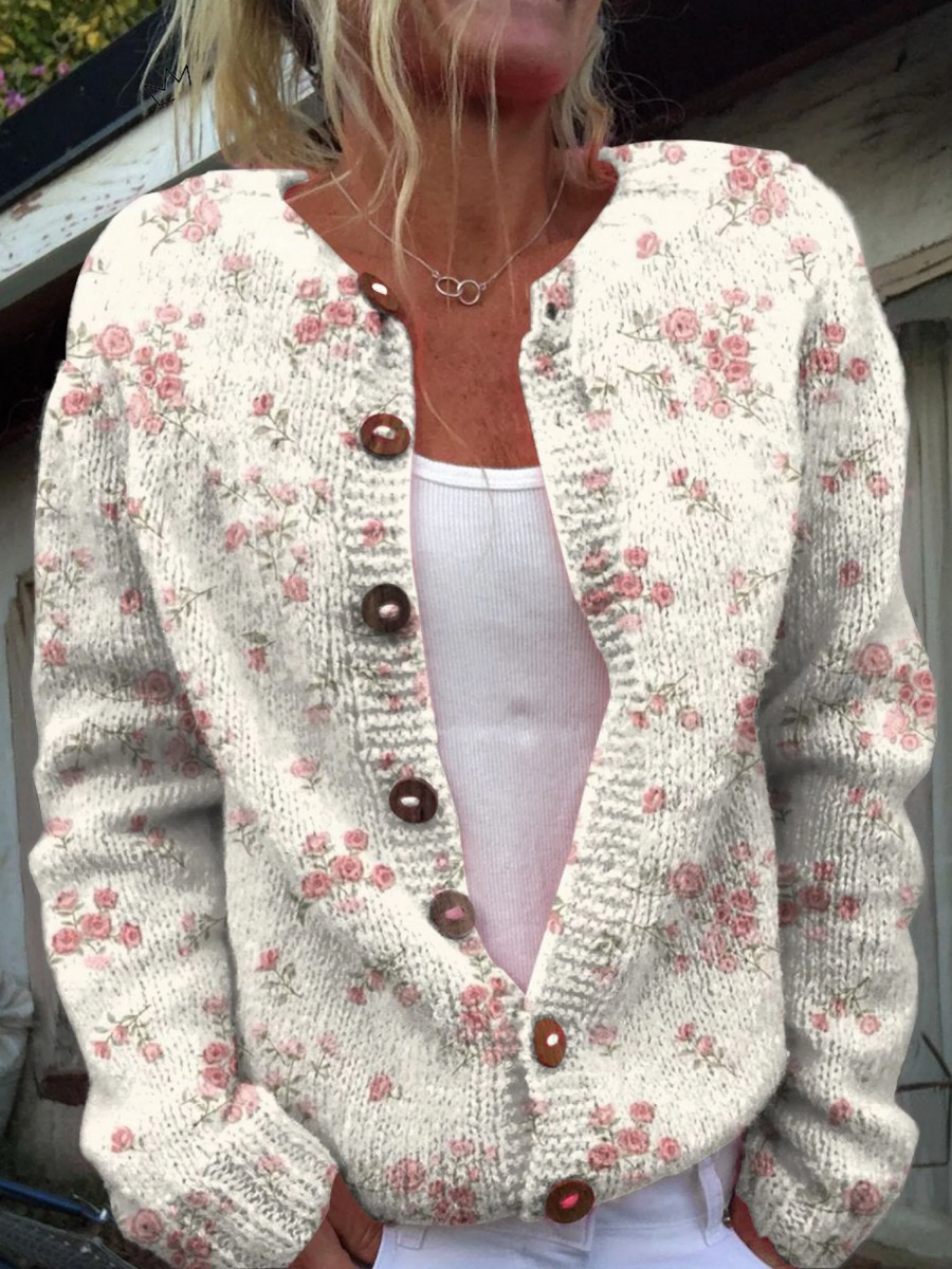 Lucia | Cardigan in Maglia Floreale Vintage