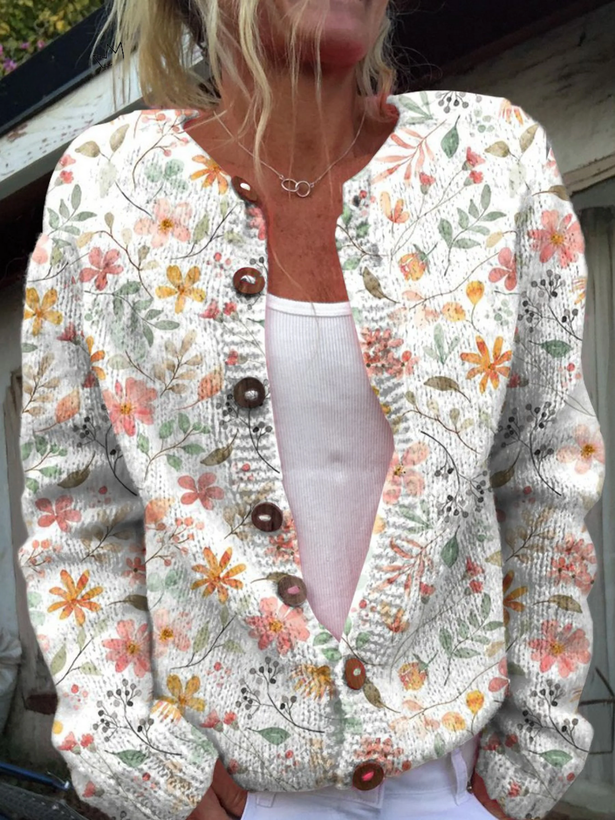 Carla | Cardigan Maglione Floreale Vintage