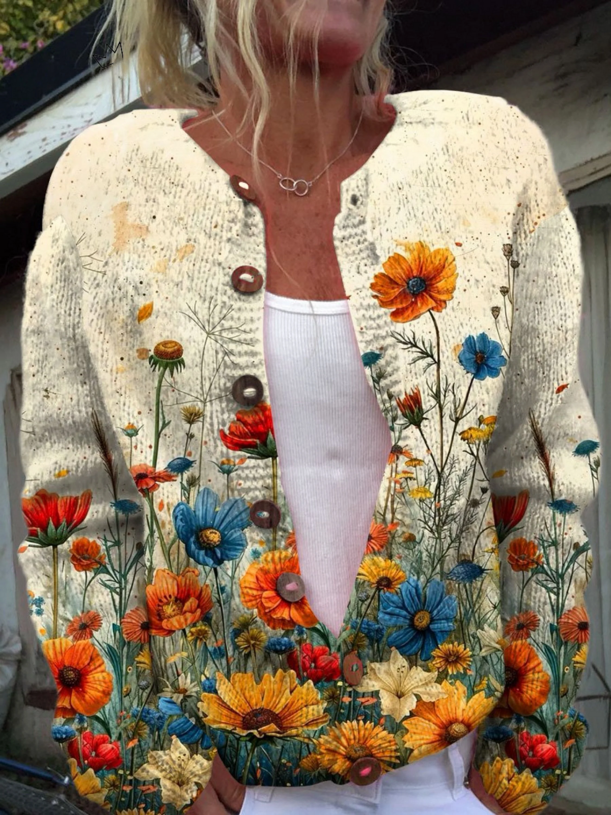 Antonietta | Cardigan Sweater con Stampa Floreale Vintage