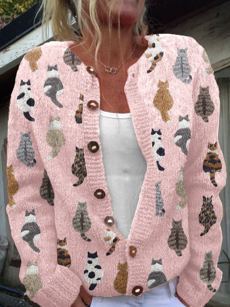 Graziella | Cardigan con Stampa di Gatti Accogliente