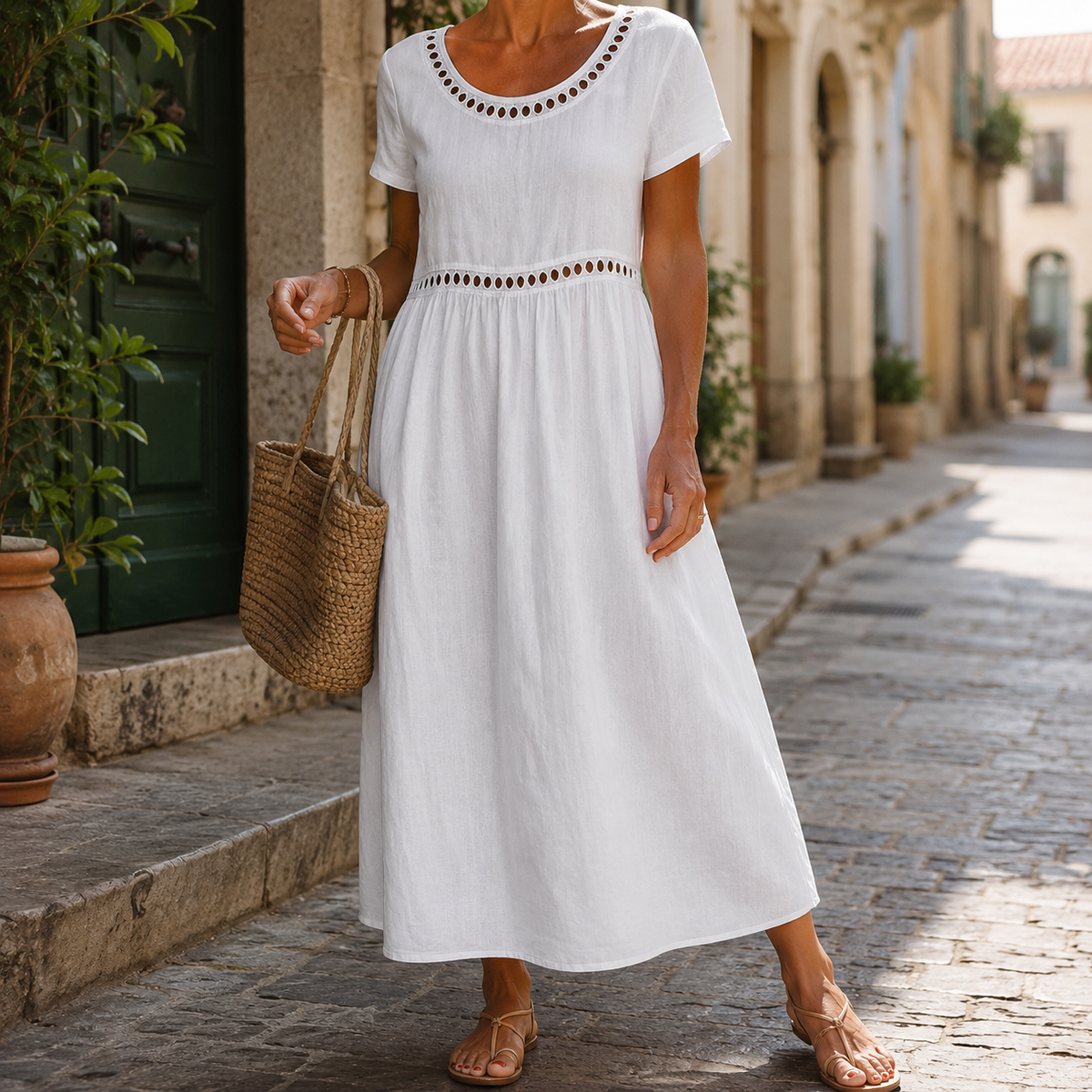 Beatrice | Abito midi fluido con dettagli traforati