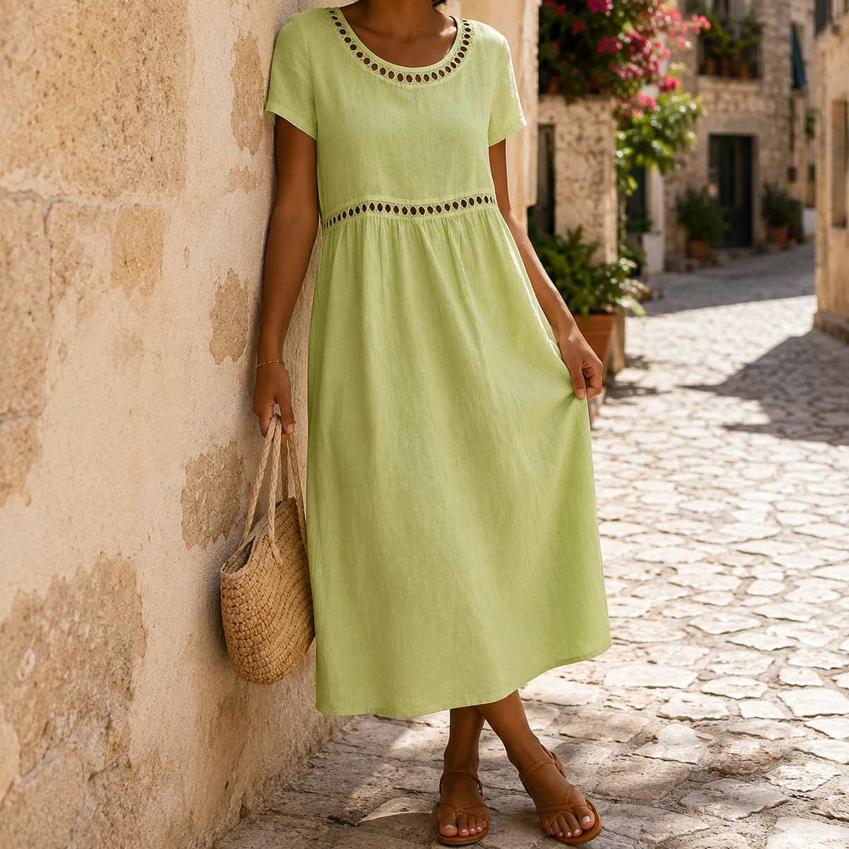 Beatrice | Abito midi fluido con dettagli traforati
