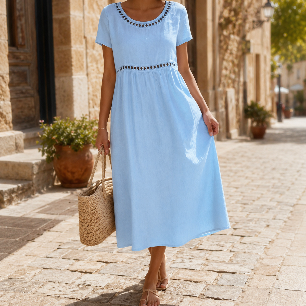 Beatrice | Abito midi fluido con dettagli traforati