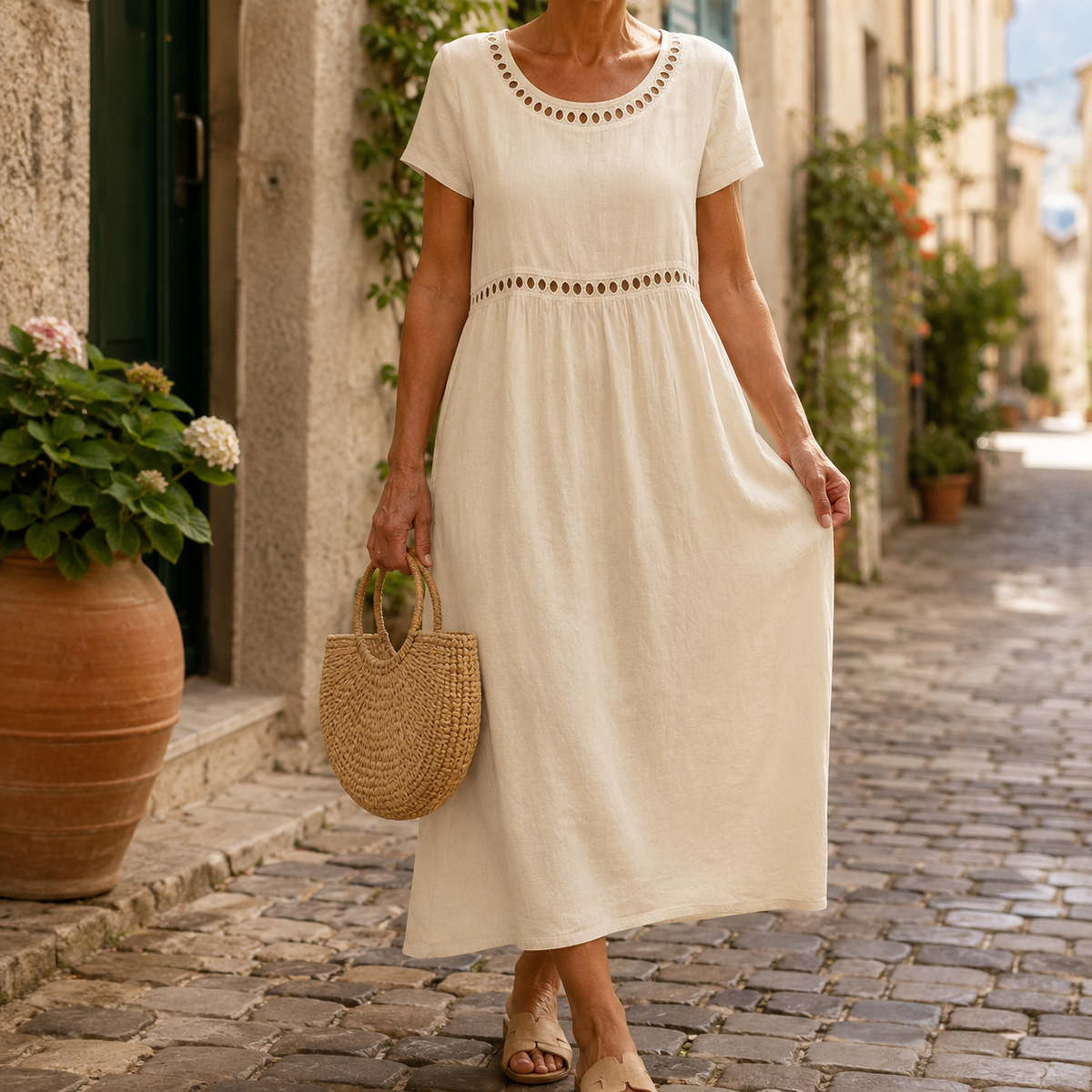 Beatrice | Abito midi fluido con dettagli traforati