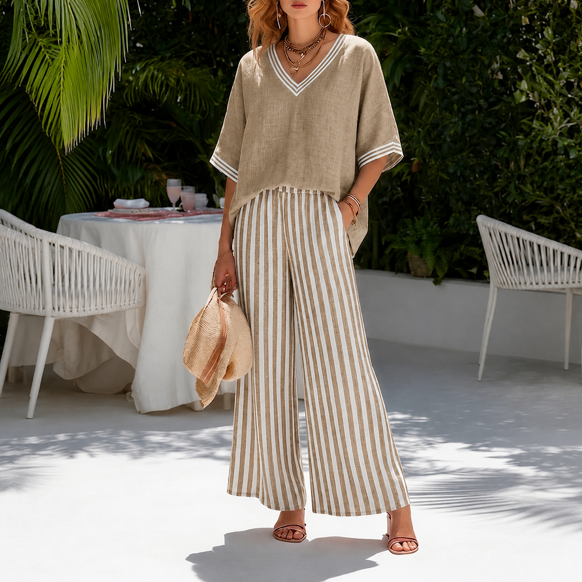 Serena | Completo estivo con top morbido e pantaloni a righe