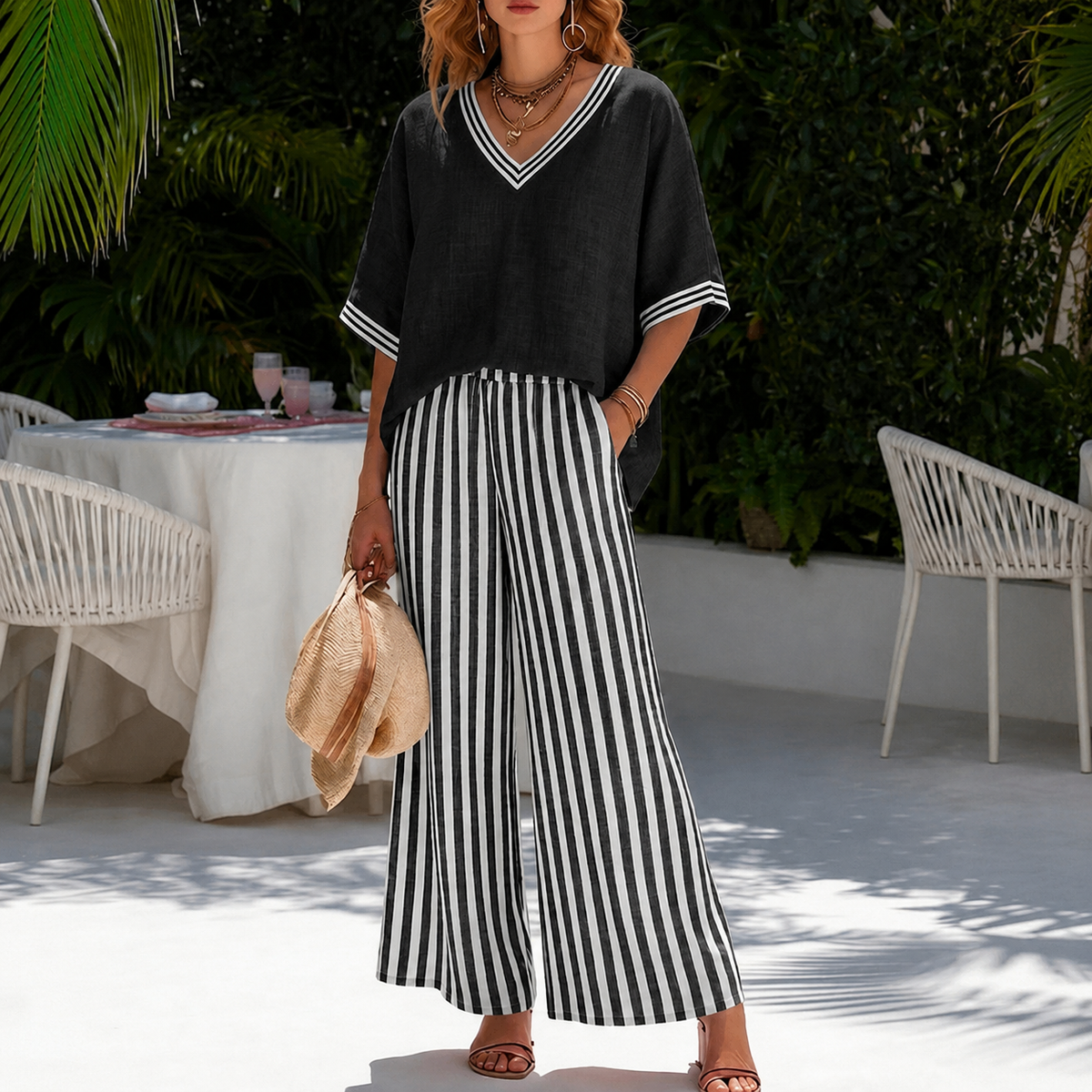Serena | Completo estivo con top morbido e pantaloni a righe