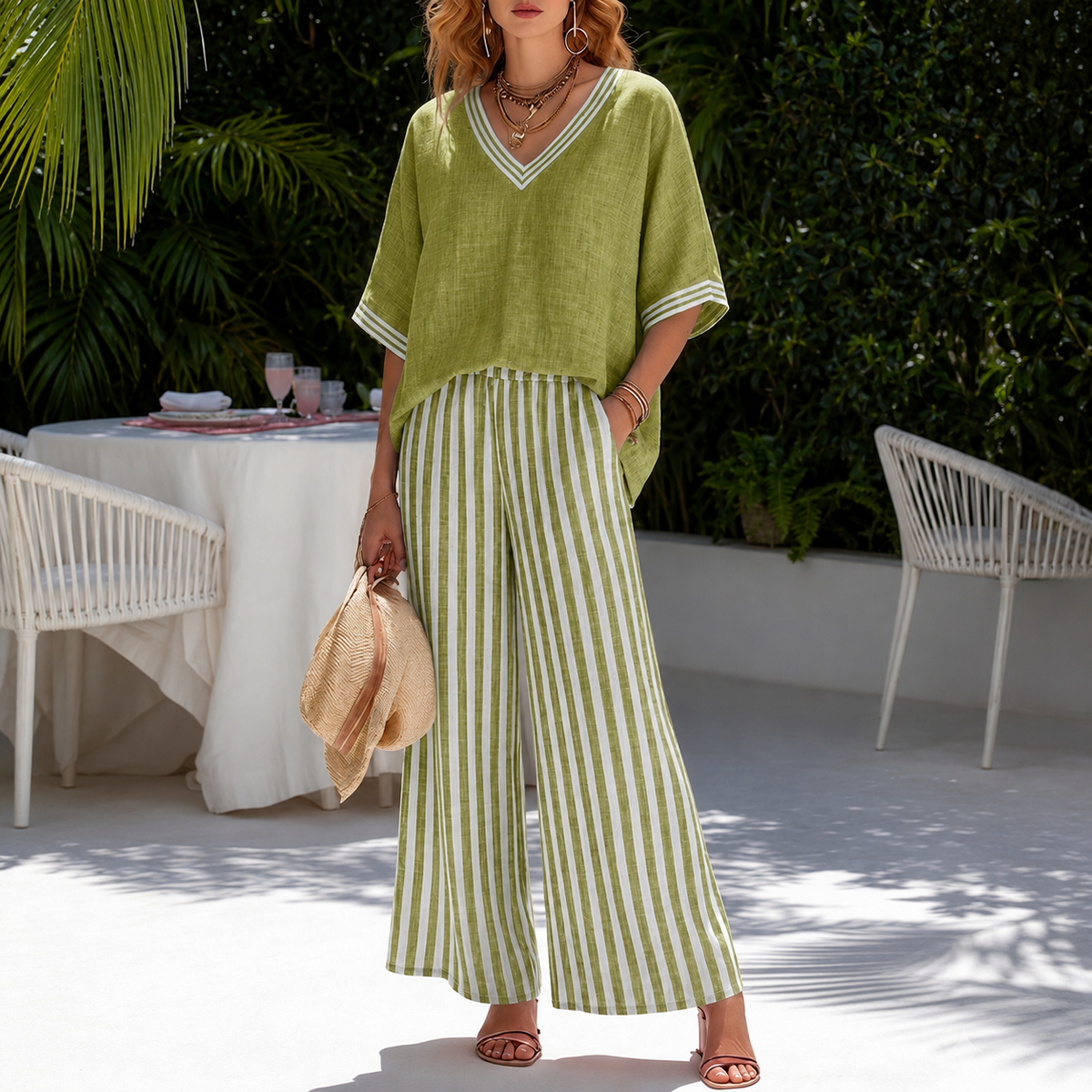 Serena | Completo estivo con top morbido e pantaloni a righe