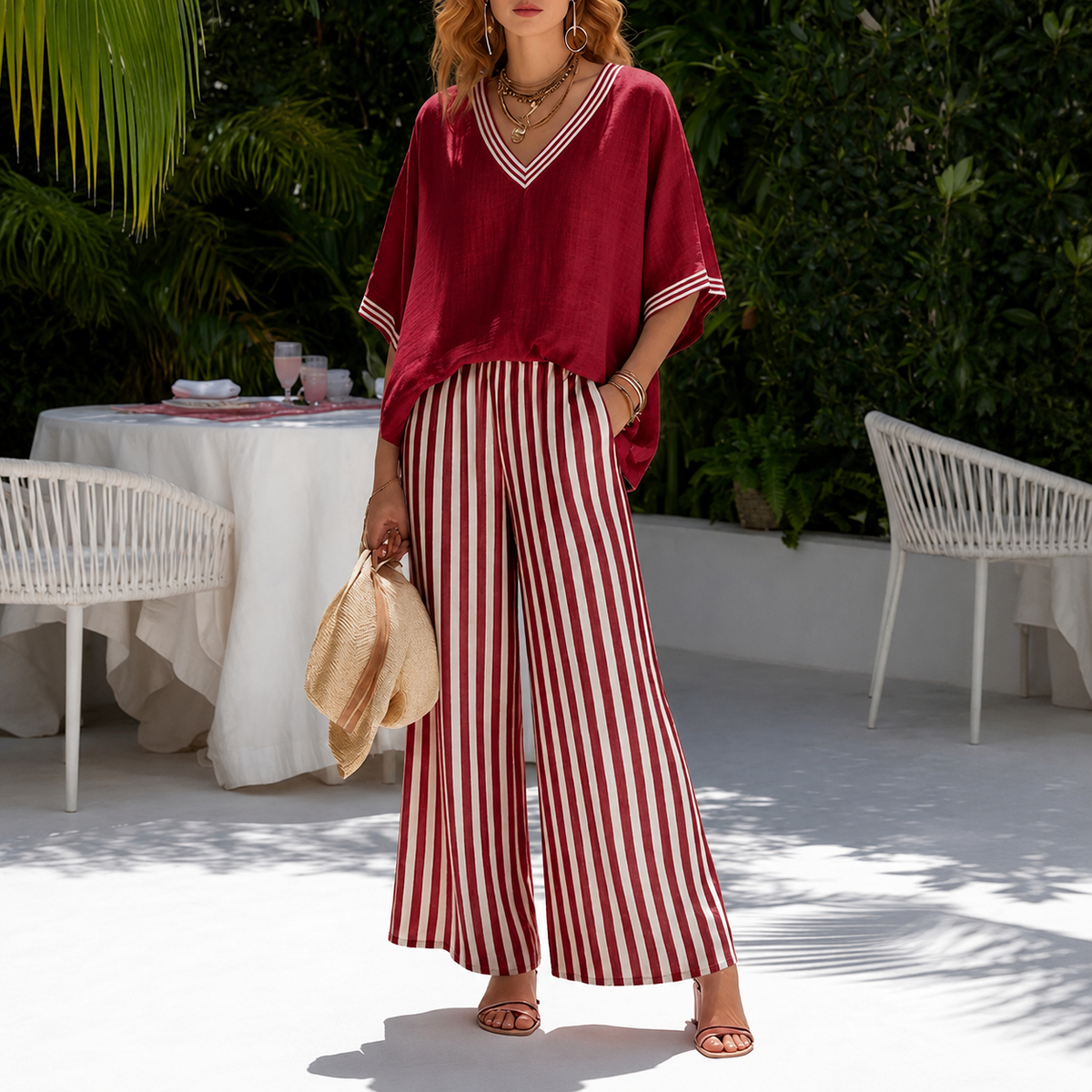 Serena | Completo estivo con top morbido e pantaloni a righe