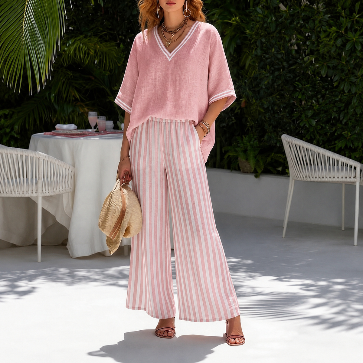 Serena | Completo estivo con top morbido e pantaloni a righe