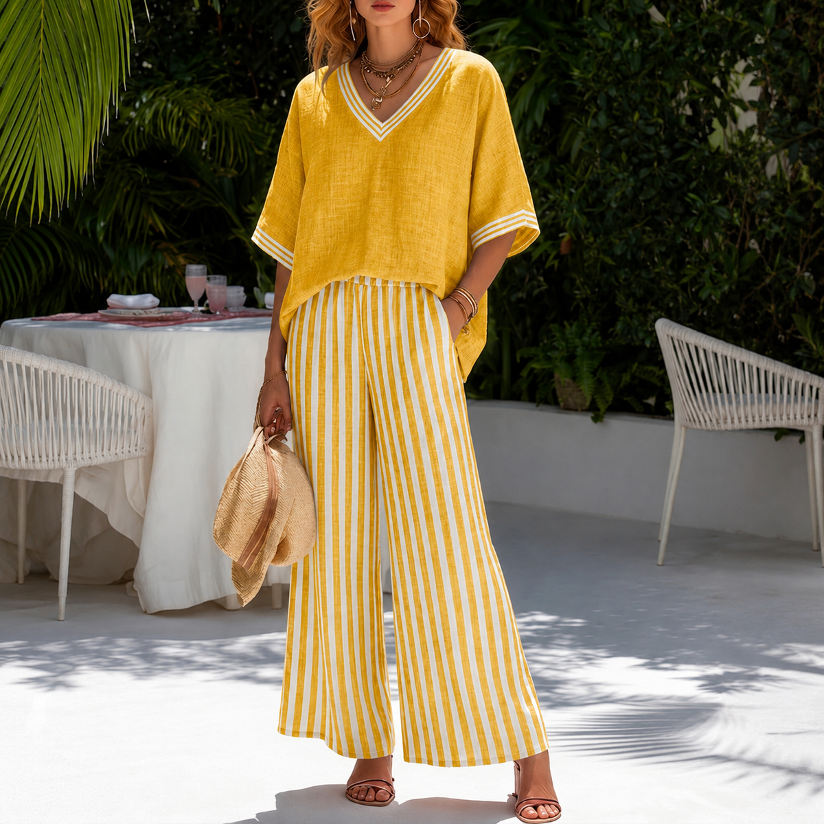 Serena | Completo estivo con top morbido e pantaloni a righe